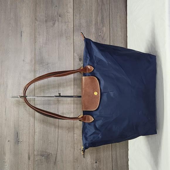 Longchamp Le Pliage Navy Blue Nylon Leather Tote Shoulder Bag - Picture 1 of 7
